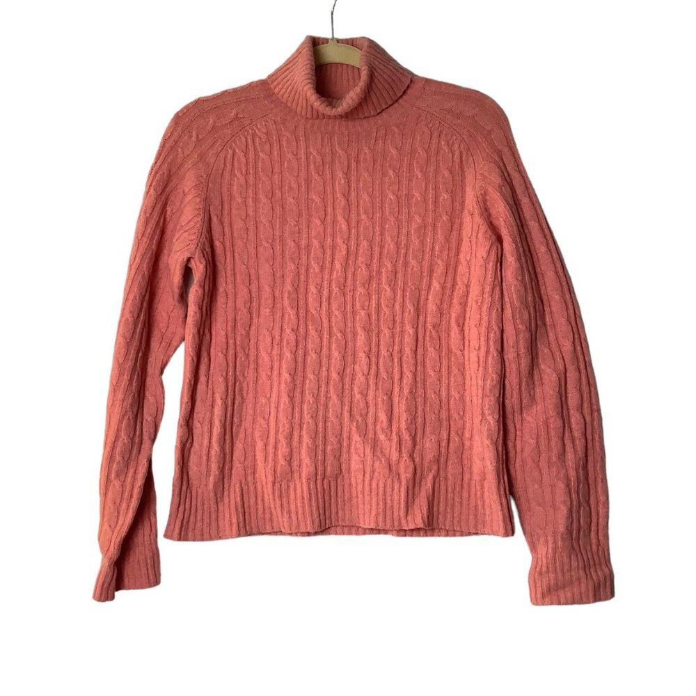 FIELDGEAR Turtleneck Sweater Women Size Small Lambswool Blend Peach Ribbed